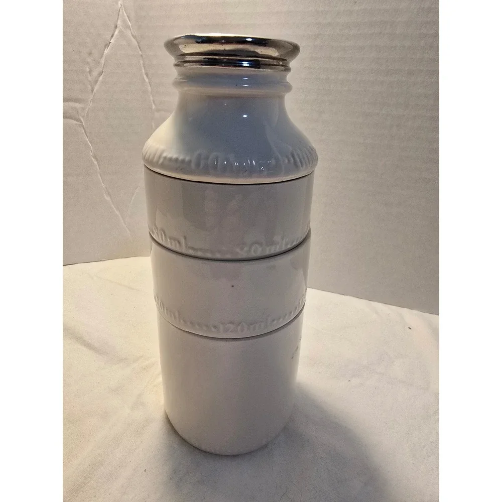 Alcott Ceramic Stackable Milk Bottle Measuring Cup Set White Multi Color 4 Piece